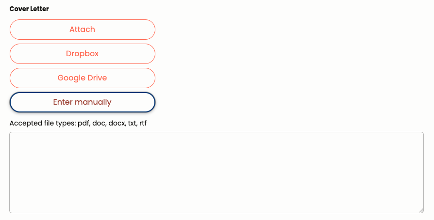 Cover Letter entry field